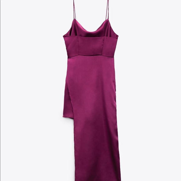 NWT ZARA MAGENTA SATIN EFFECT ASYMMETRIC DRESS - Picture 3 of 3